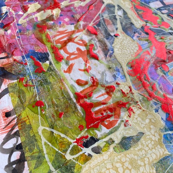 Indo Dreaming - Original Wall Art Handmade Mixed Media Collage Asian Calligraphy - Picture 7 of 9